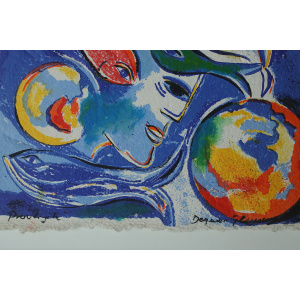 Dagmar Glemme, Composition with fish and faces, Color Lithograph, Framed