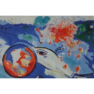 Dagmar Glemme, Composition with fish and faces, Color Lithograph, Framed