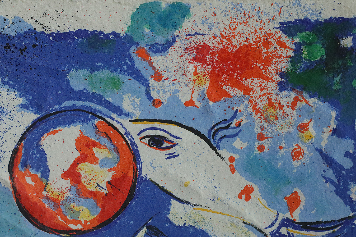 Dagmar Glemme, Composition with fish and faces, Color Lithograph, Framed