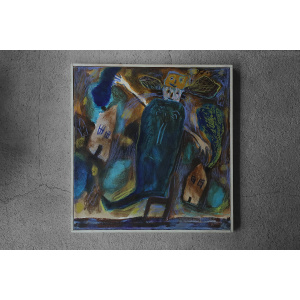 Annemette Lichtenberg, Blå, Brun M/Huse, 1993, Acrylic on Canvas, Framed