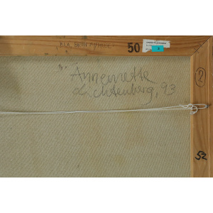 Annemette Lichtenberg, Blå, Brun M/Huse, 1993, Acrylic on Canvas, Framed