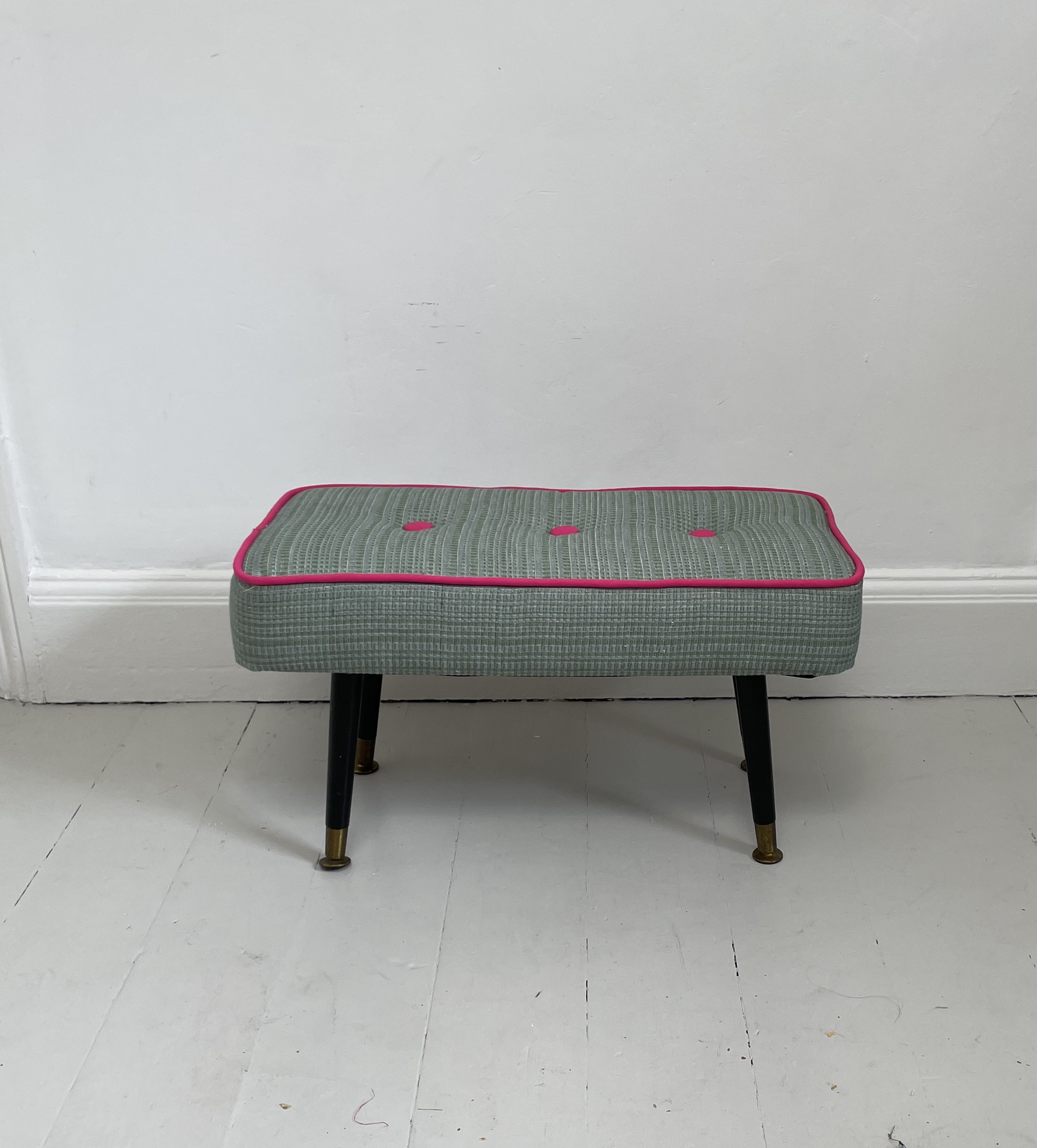Elegant 1950s Padded footstool Re-upholstered