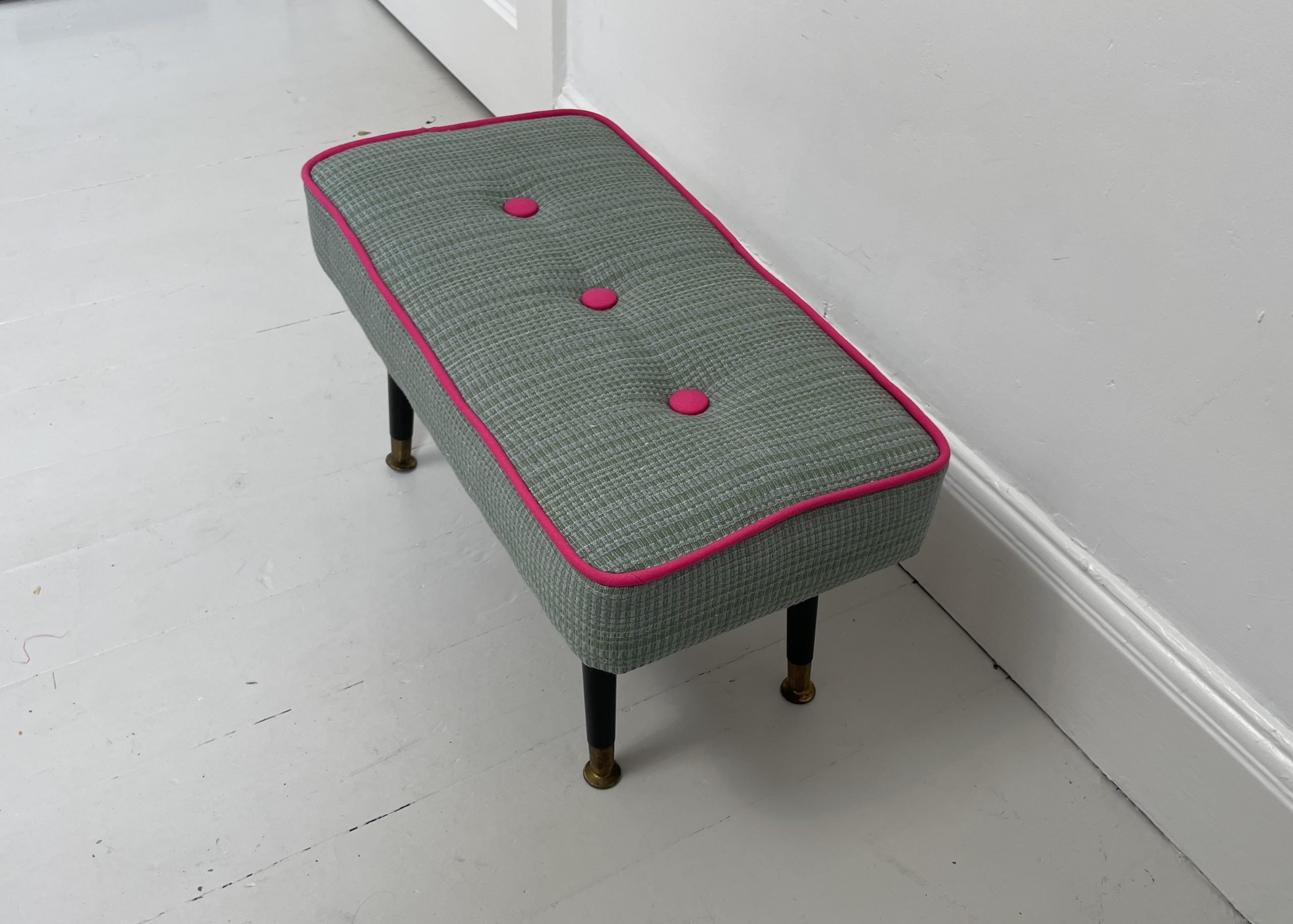 Elegant 1950s Padded footstool Re-upholstered