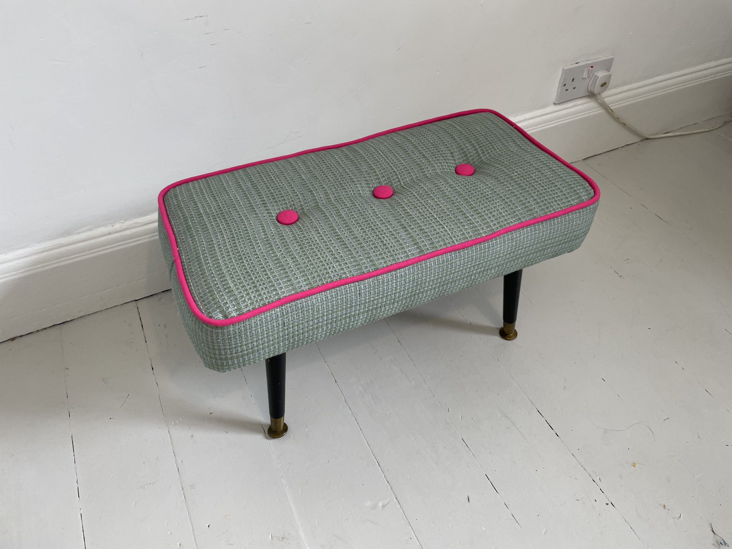 Elegant 1950s Padded footstool Re-upholstered