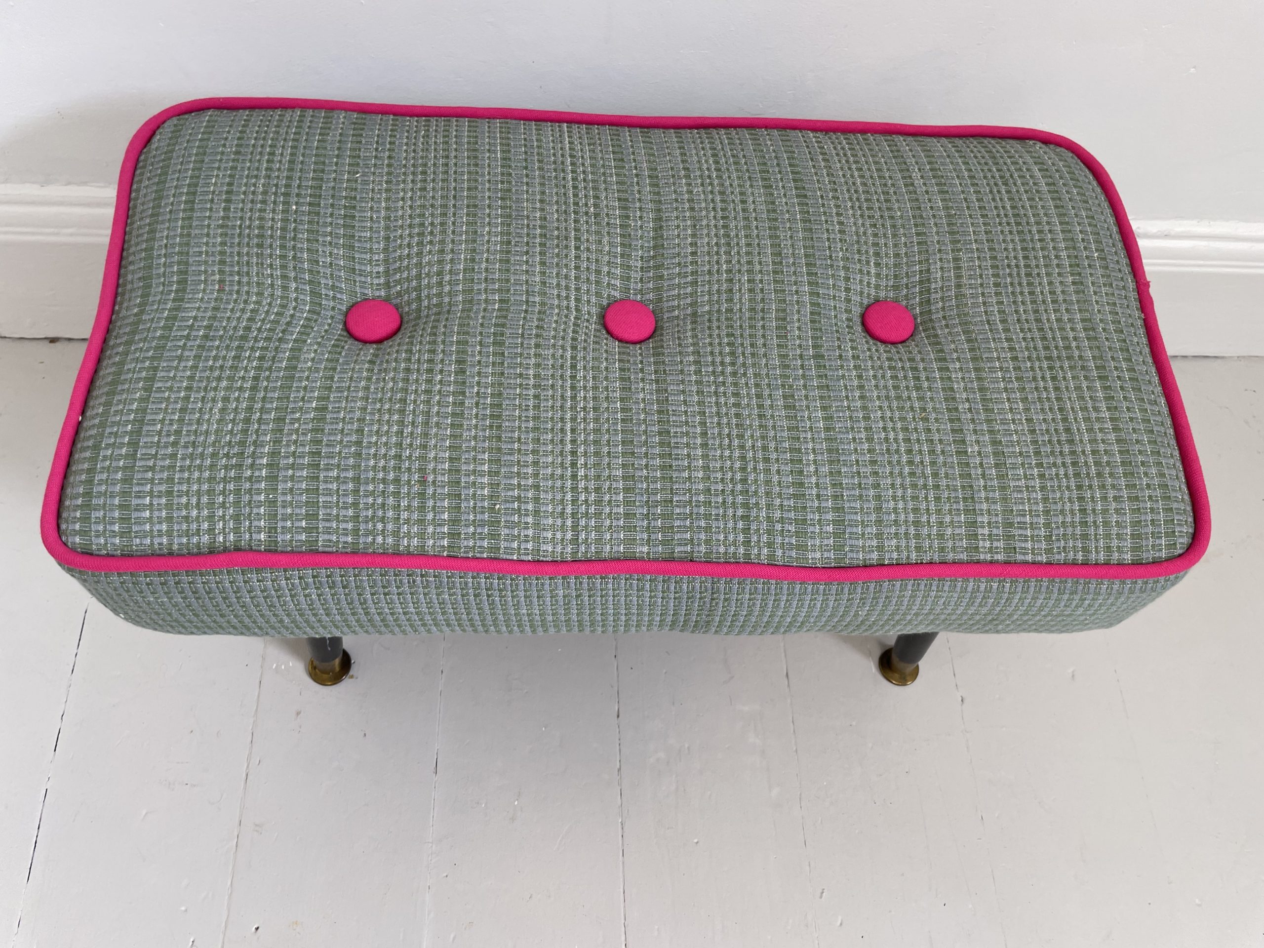 Elegant 1950s Padded footstool Re-upholstered