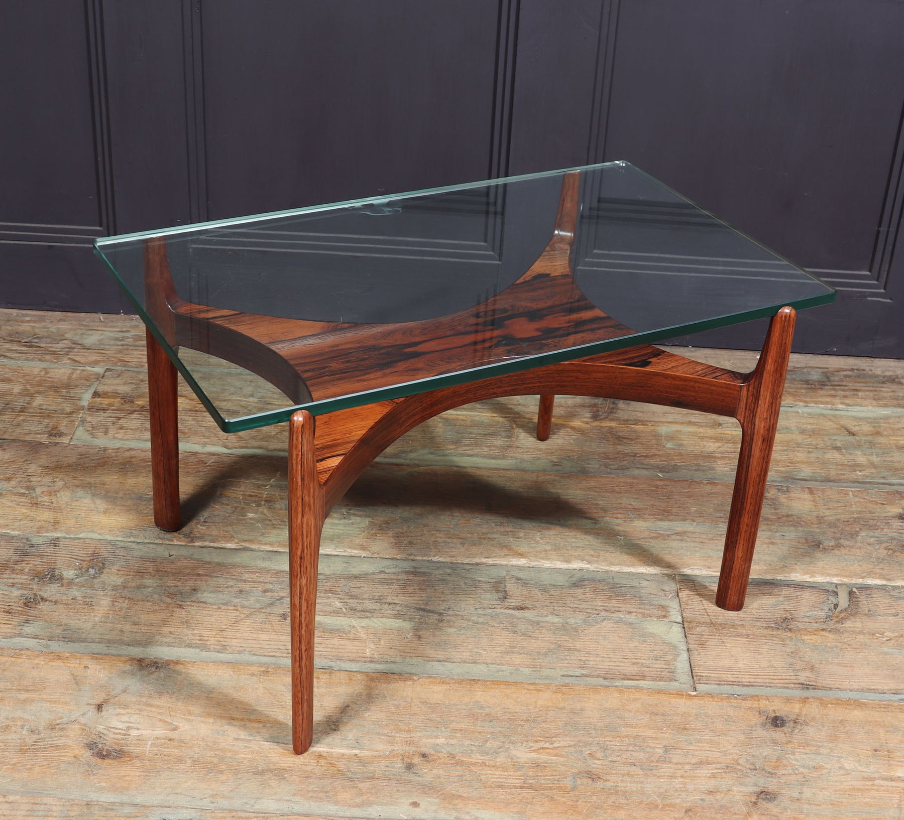 Scupltural Danish Rosewood & Glass Coffee Table By Sven Ellekar