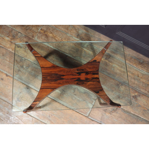 Scupltural Danish Rosewood & Glass Coffee Table By Sven Ellekar