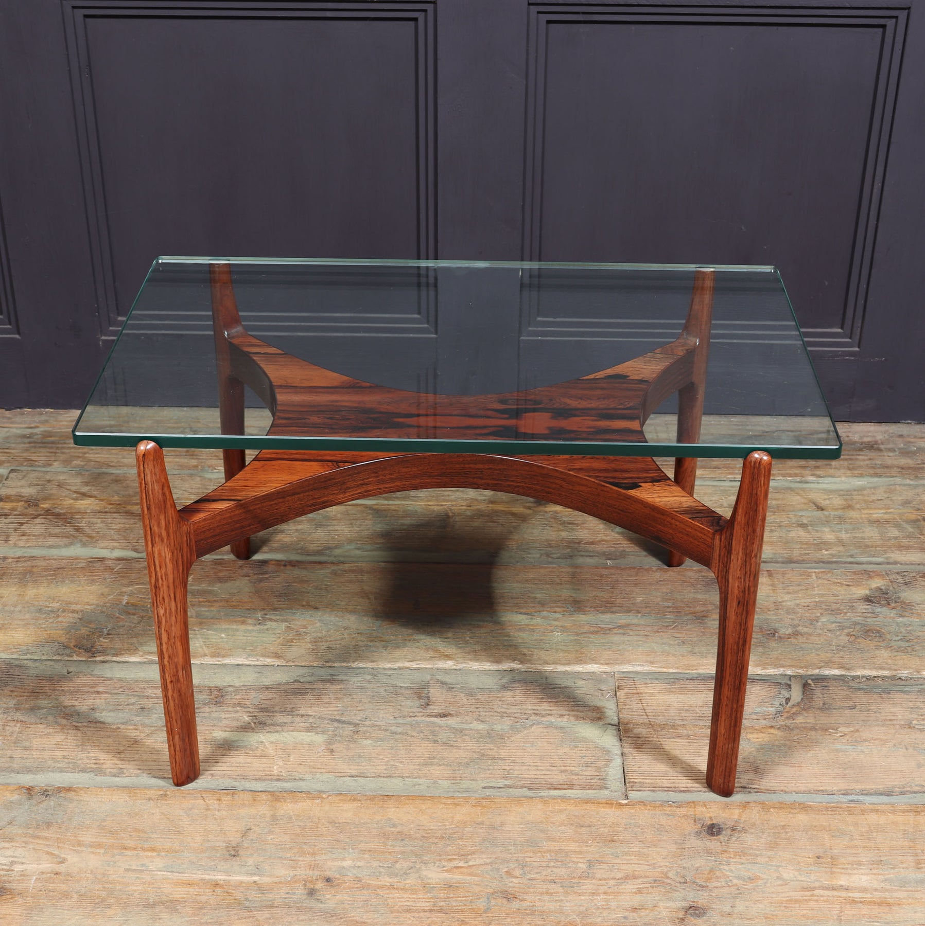 Scupltural Danish Rosewood & Glass Coffee Table By Sven Ellekar
