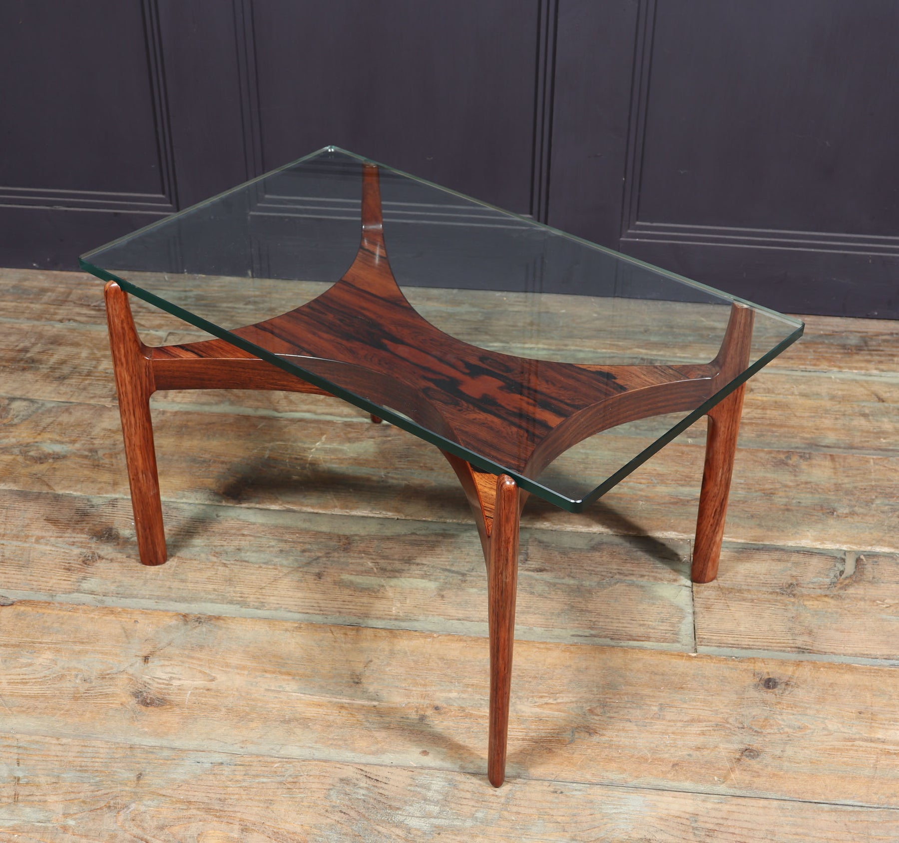 Scupltural Danish Rosewood & Glass Coffee Table By Sven Ellekar