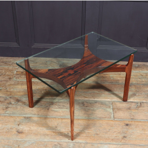 Scupltural Danish Rosewood & Glass Coffee Table By Sven Ellekar