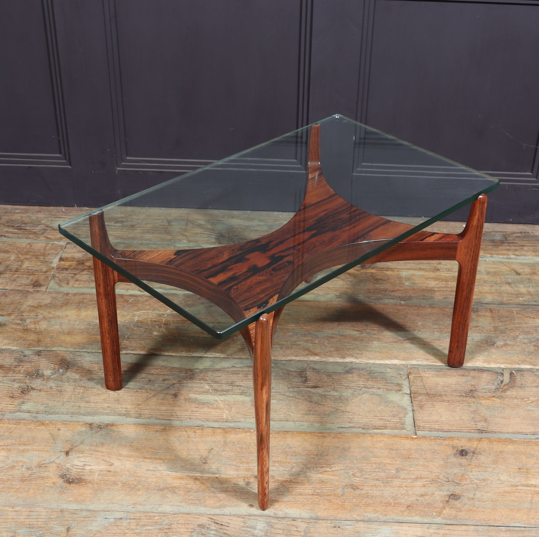 Scupltural Danish Rosewood & Glass Coffee Table By Sven Ellekar