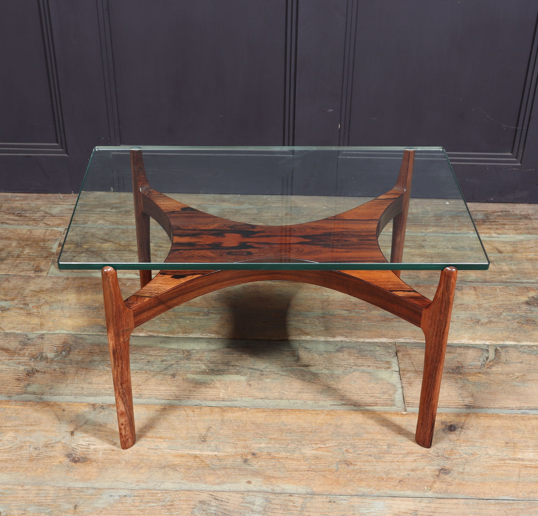 Scupltural Danish Rosewood & Glass Coffee Table By Sven Ellekar