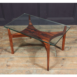 Scupltural Danish Rosewood & Glass Coffee Table By Sven Ellekar