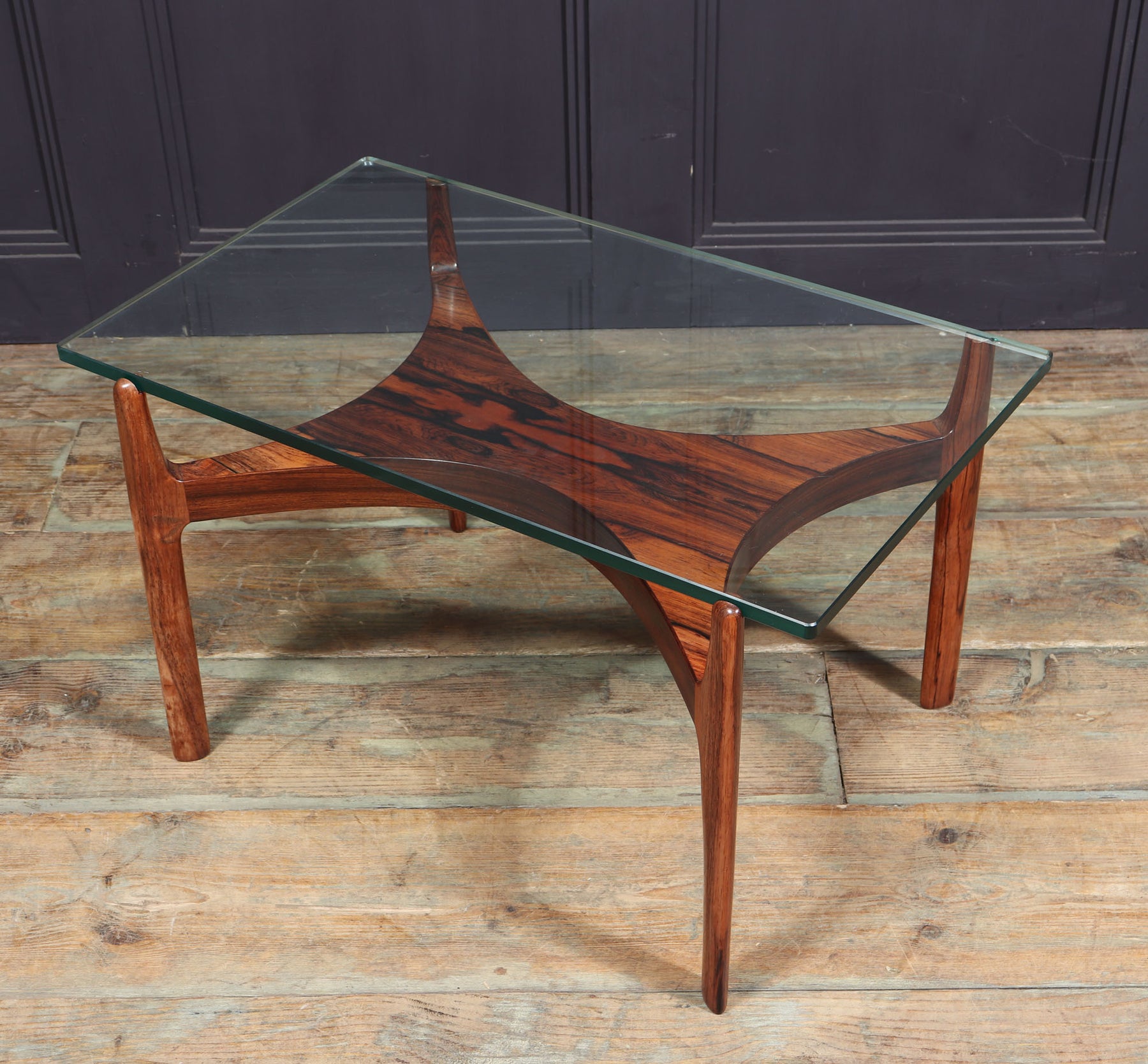 Scupltural Danish Rosewood & Glass Coffee Table By Sven Ellekar