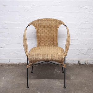 Vinatge Bamboo and Wicker Chair with Metal Legs, 1970s