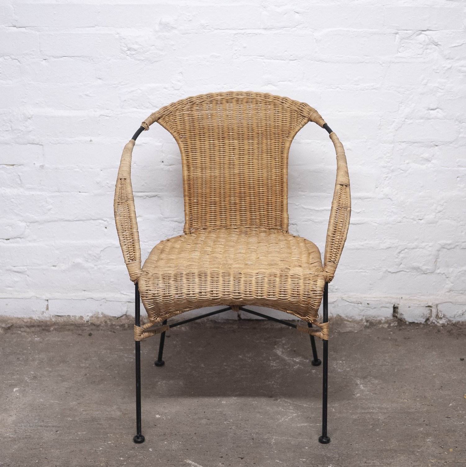 Vinatge Bamboo and Wicker Chair with Metal Legs, 1970s