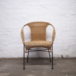 Vinatge Bamboo and Wicker Chair with Metal Legs, 1970s