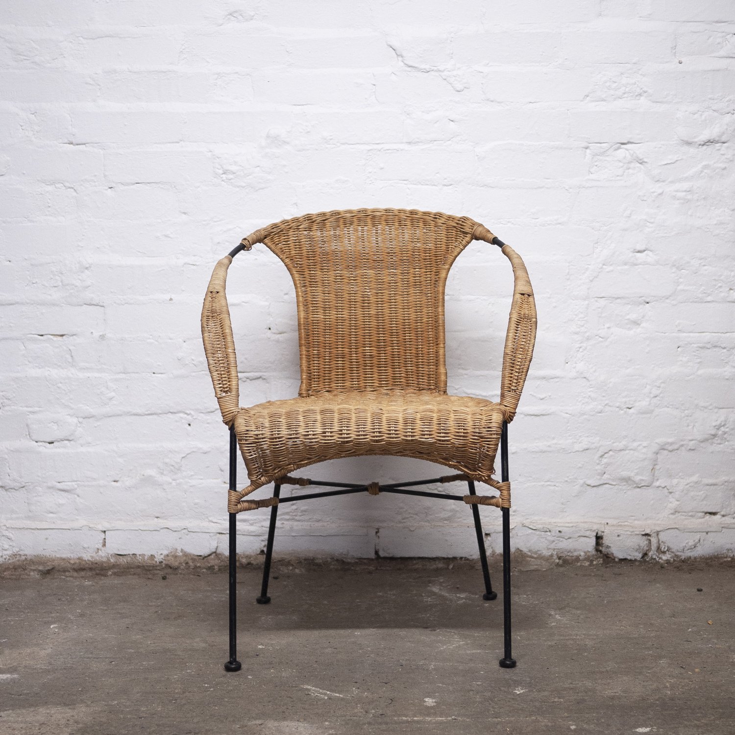 Vinatge Bamboo and Wicker Chair with Metal Legs, 1970s