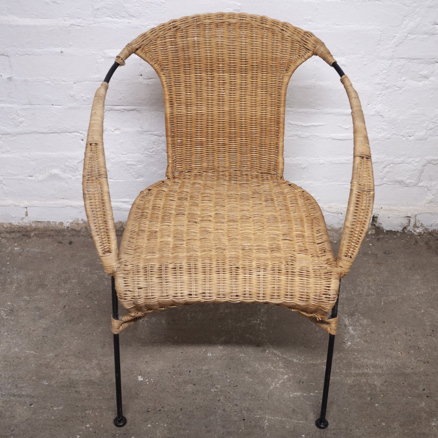 Vinatge Bamboo and Wicker Chair with Metal Legs, 1970s