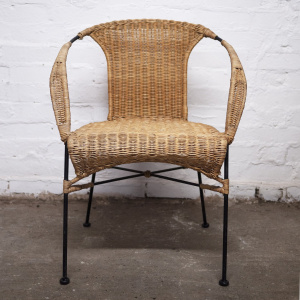 Vinatge Bamboo and Wicker Chair with Metal Legs, 1970s