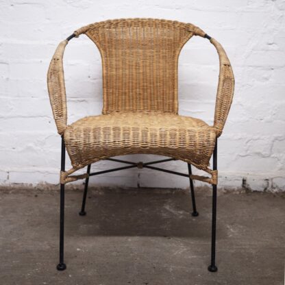 Vinatge Bamboo and Wicker Chair with Metal Legs, 1970s - Image 5
