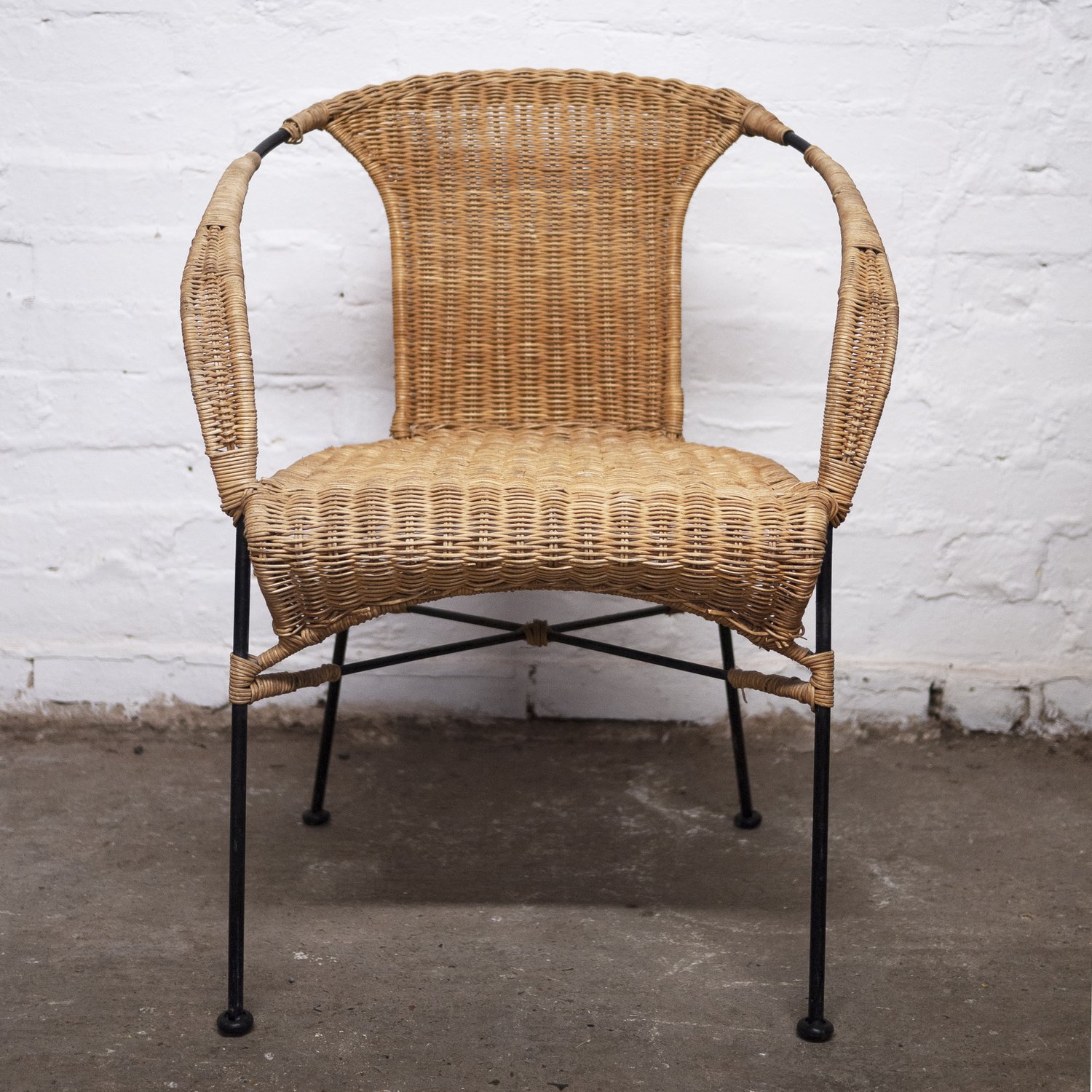 Vinatge Bamboo and Wicker Chair with Metal Legs, 1970s