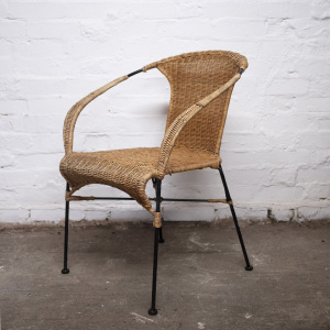 Vinatge Bamboo and Wicker Chair with Metal Legs, 1970s