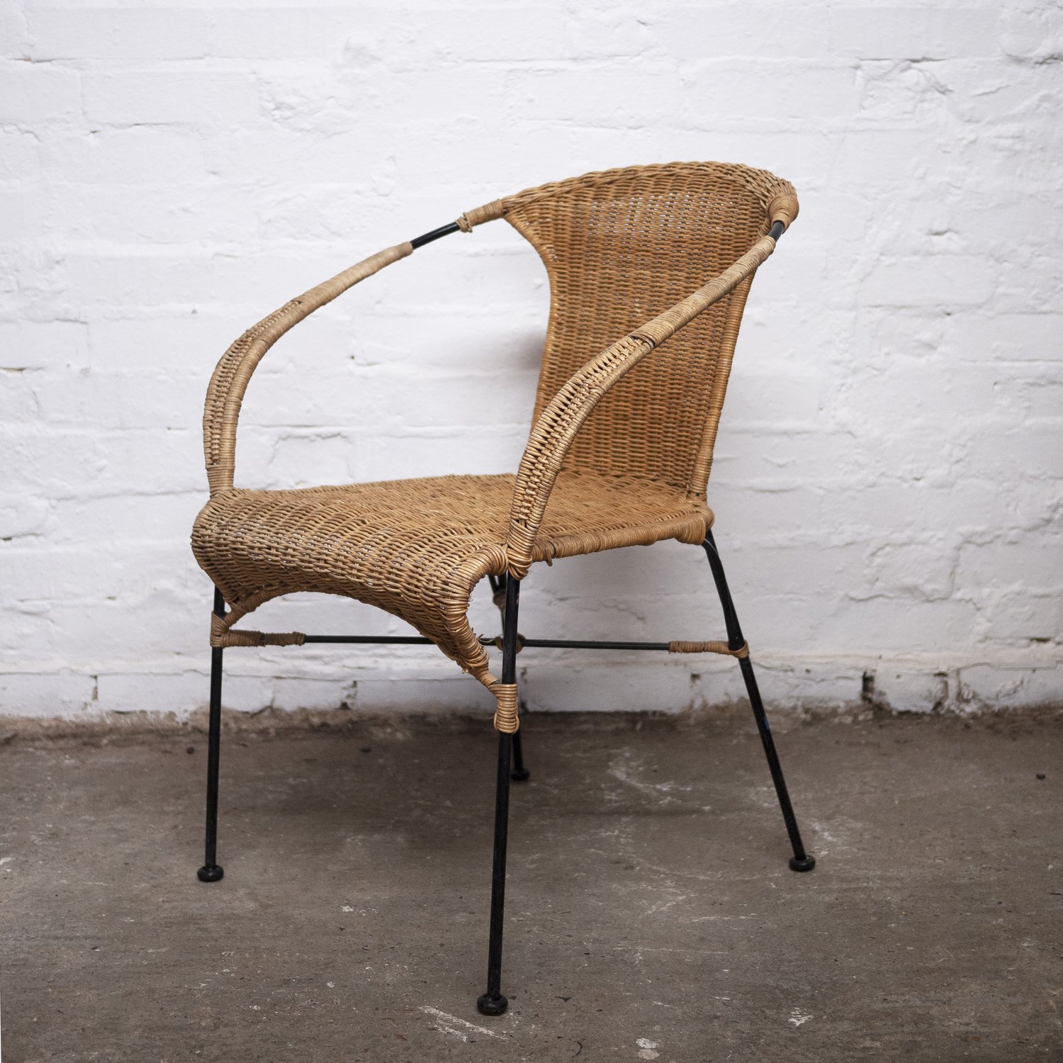 Vinatge Bamboo and Wicker Chair with Metal Legs, 1970s