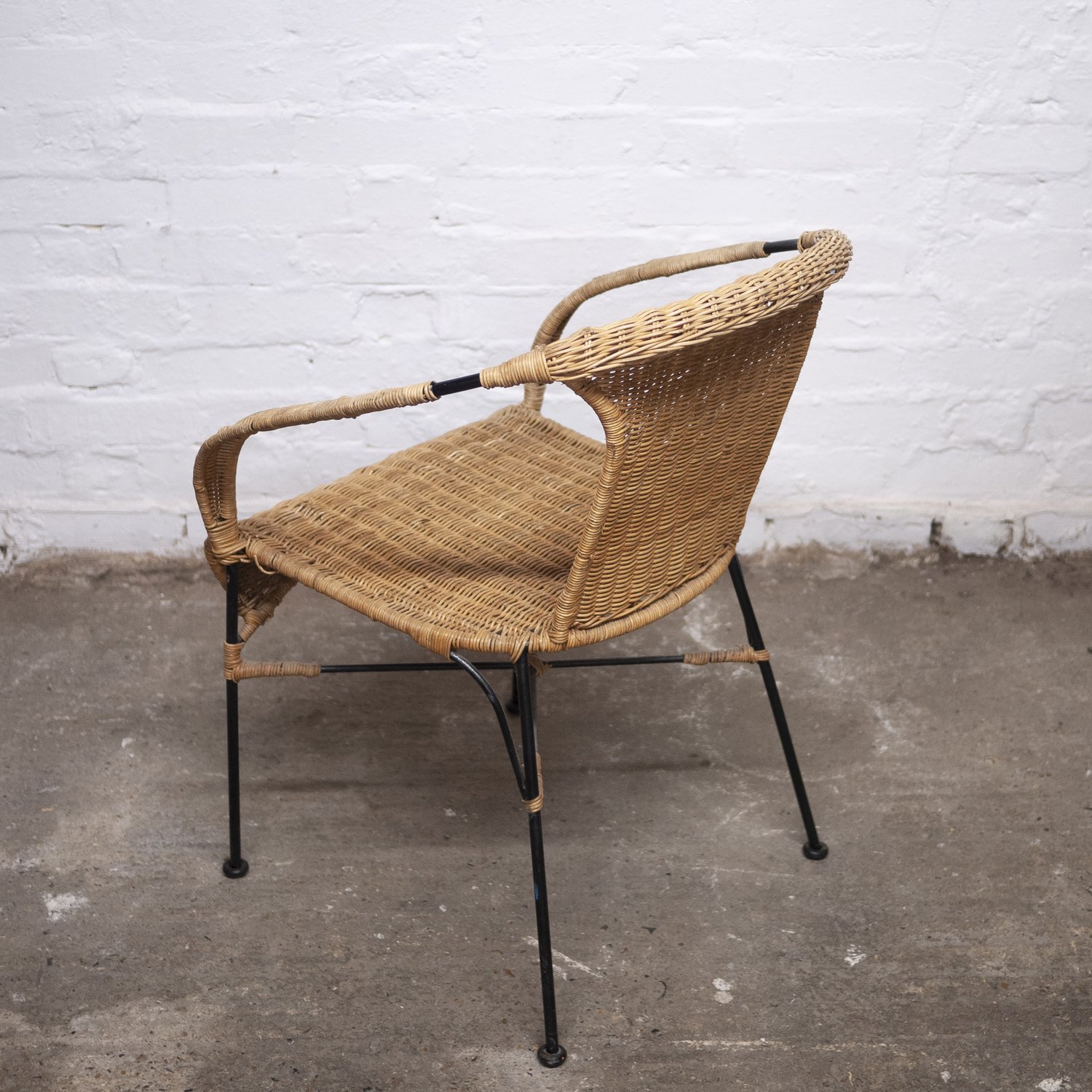 Vinatge Bamboo and Wicker Chair with Metal Legs, 1970s