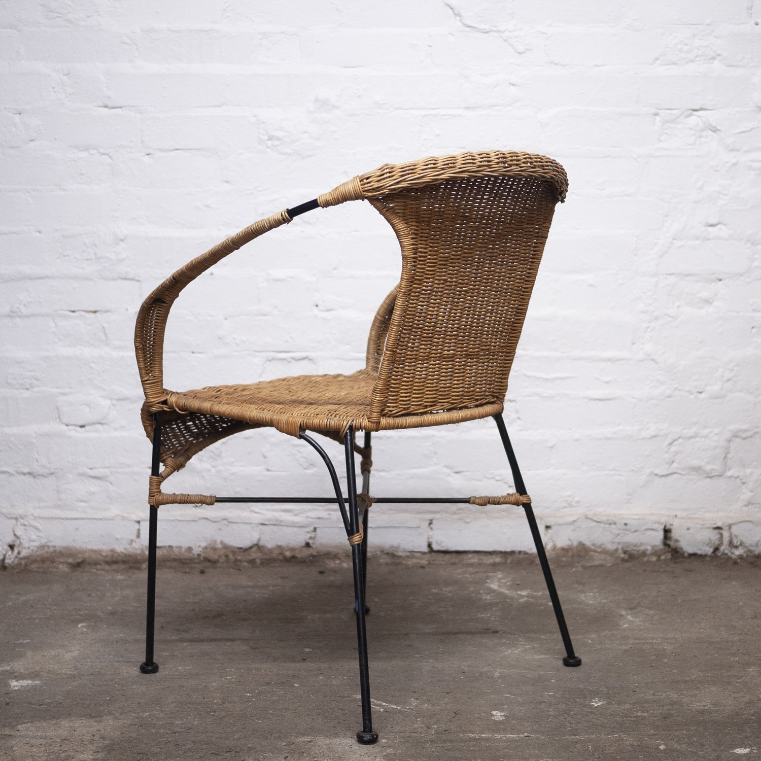 Vinatge Bamboo and Wicker Chair with Metal Legs, 1970s