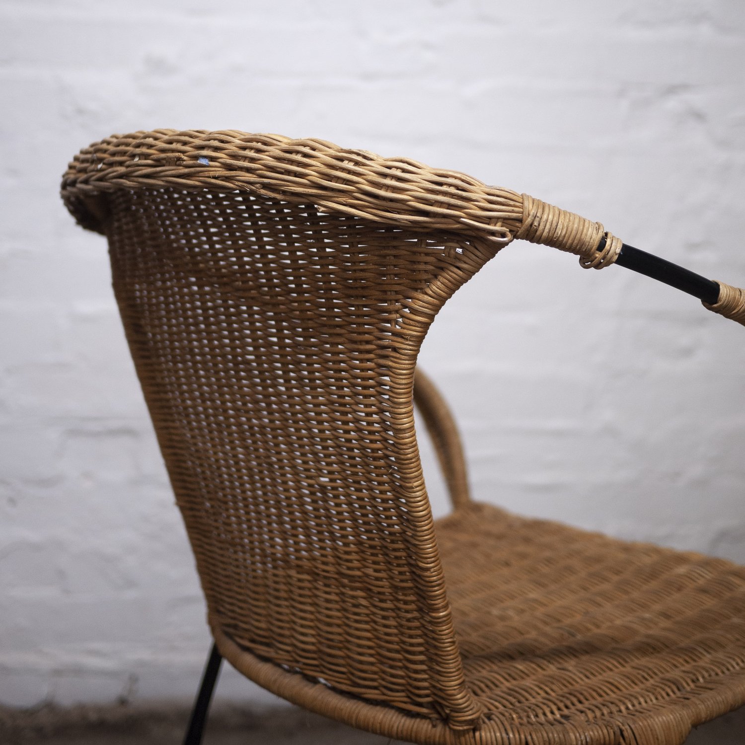 Vinatge Bamboo and Wicker Chair with Metal Legs, 1970s