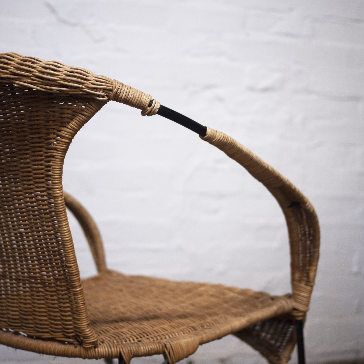 Vinatge Bamboo and Wicker Chair with Metal Legs, 1970s