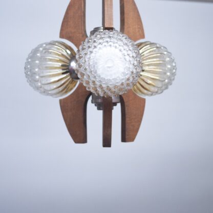 Mid-Century Teak, Metal and Decorative Glass Chandelier, 1970s - Image 3