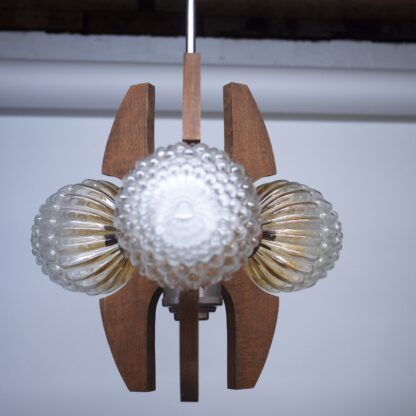 Mid-Century Teak, Metal and Decorative Glass Chandelier, 1970s - Image 8