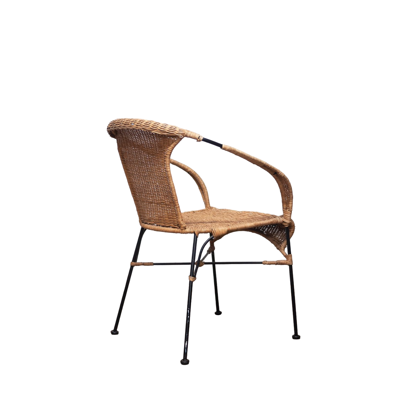 Vinatge Bamboo and Wicker Chair with Metal Legs, 1970s