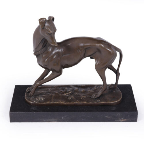 Art Deco Whippet Sculpture in Bronze by Barye