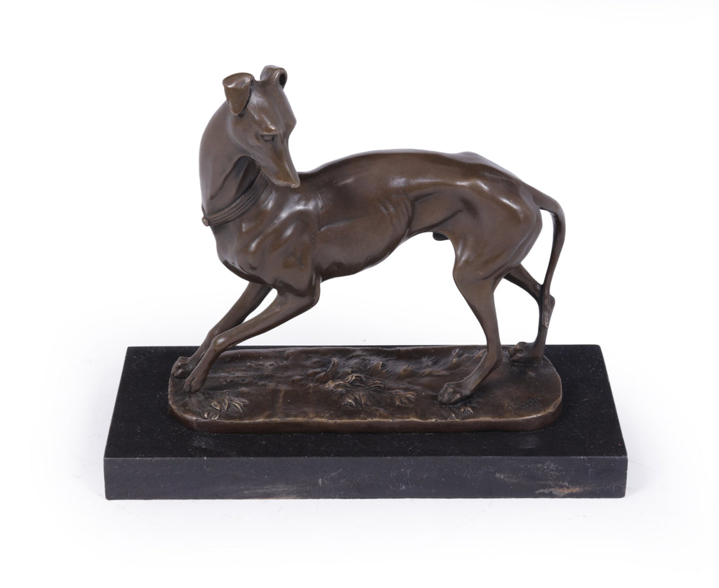 Art Deco Whippet Sculpture in Bronze by Barye