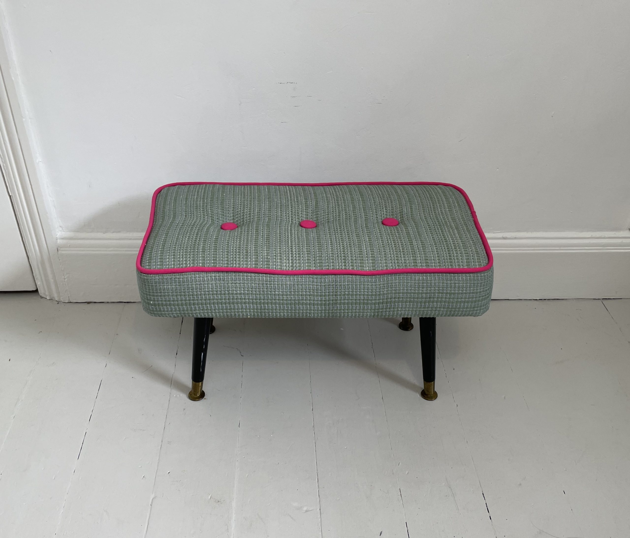 Elegant 1950s Padded footstool Re-upholstered