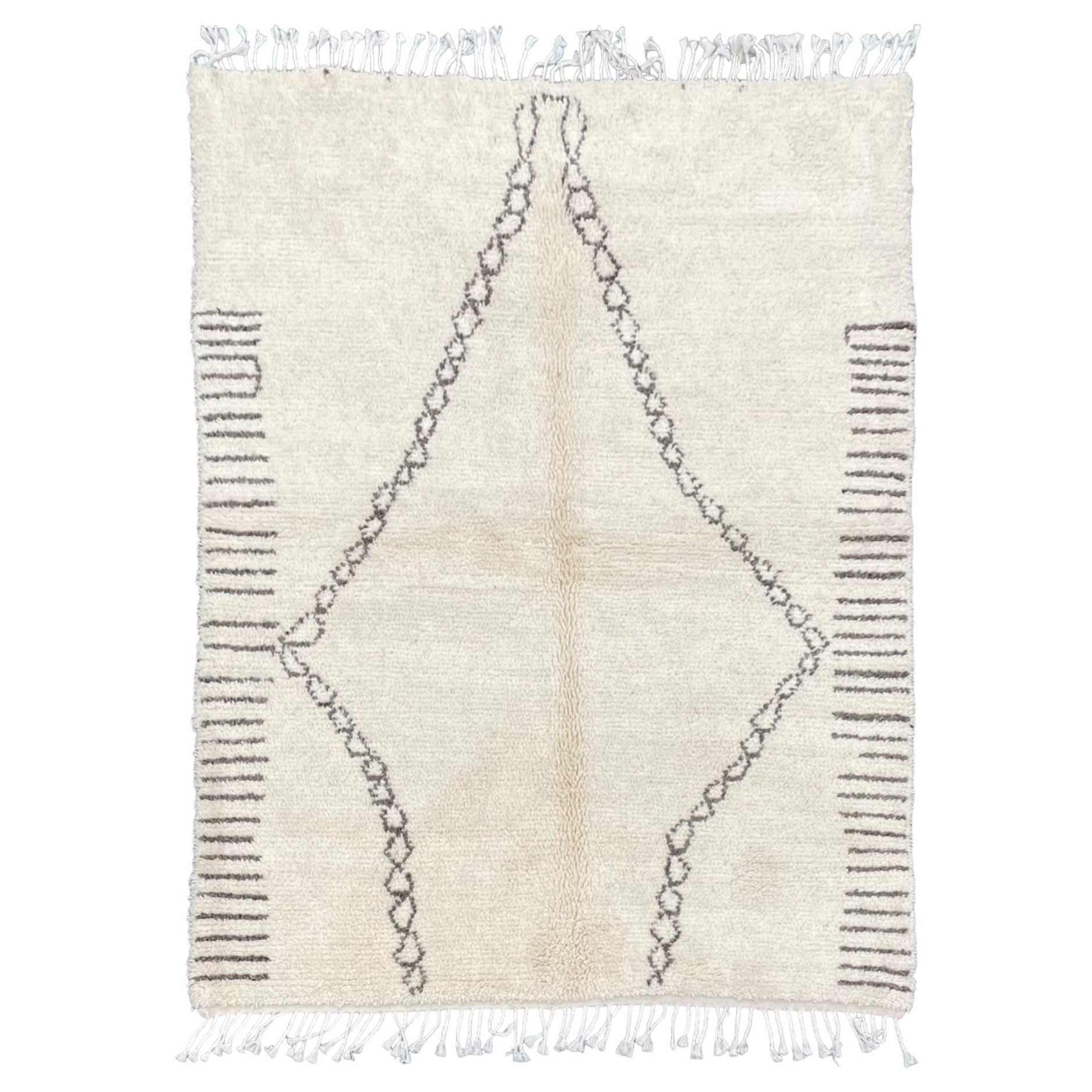 White Beni Ouarain Handknotted Berber Rug