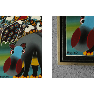 Saidi Nakoko, African Tingatinga School Painting, Oil on Canvas, 1970s, Framed