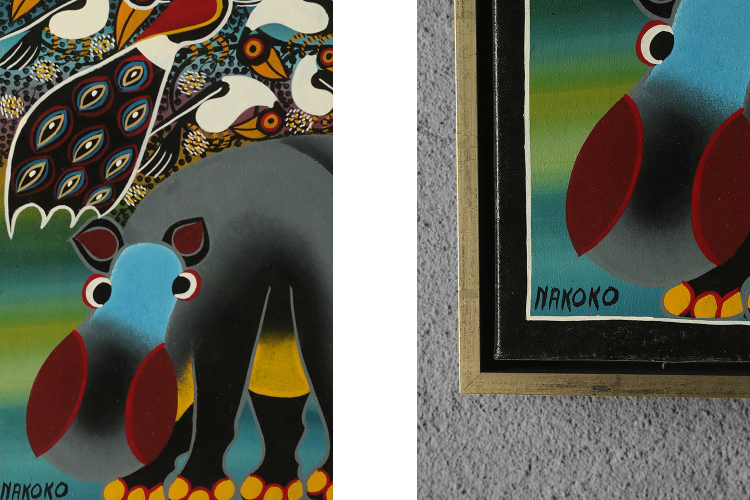 Saidi Nakoko, African Tingatinga School Painting, Oil on Canvas, 1970s, Framed