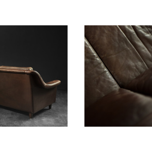 Vintage Mid-Century Scandinavian Danish Modern Brown Leather 3-Seater Sofa, 1970s