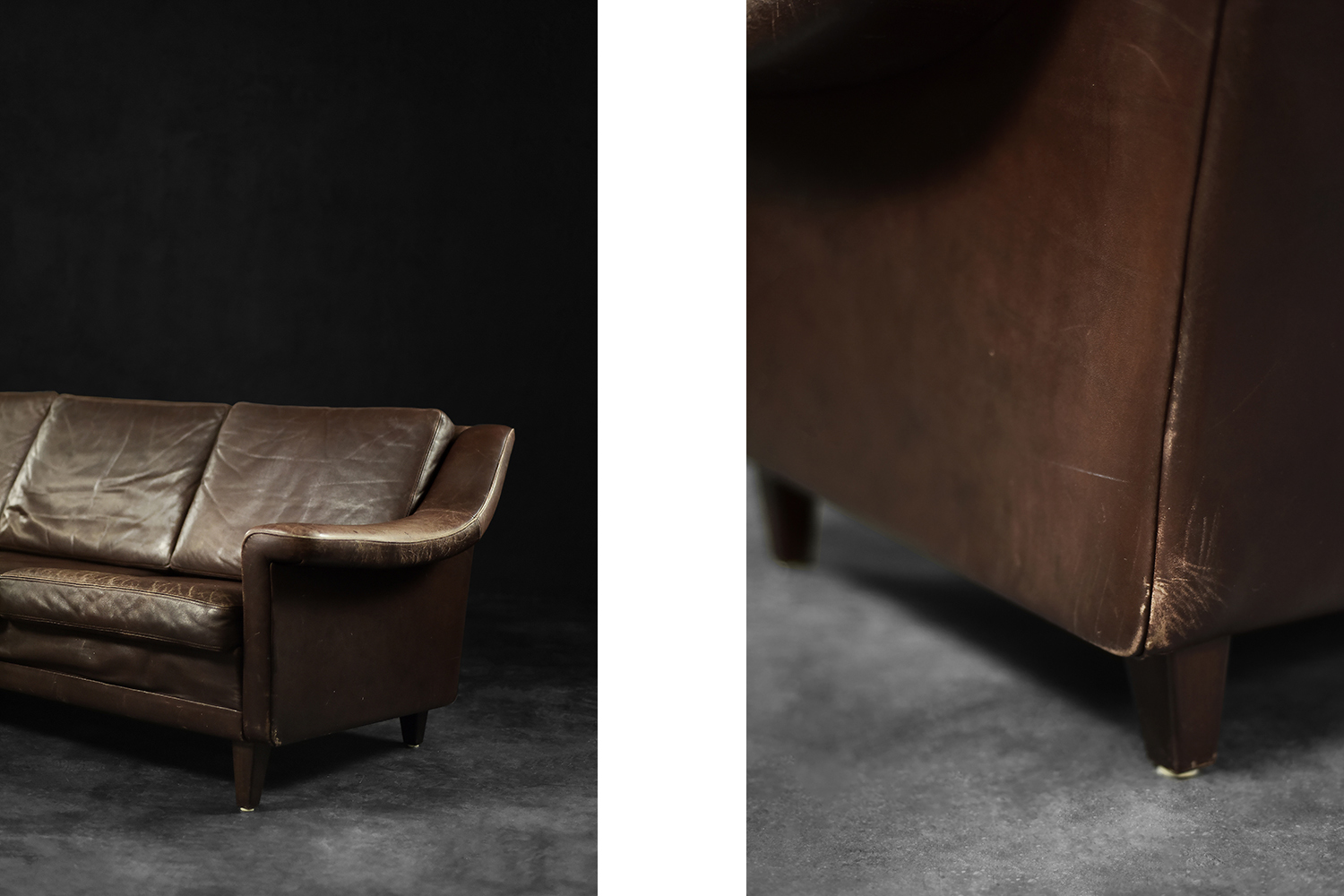 Vintage Mid-Century Scandinavian Danish Modern Brown Leather 3-Seater Sofa, 1970s