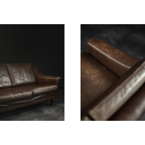 Vintage Mid-Century Scandinavian Danish Modern Brown Leather 3-Seater Sofa, 1970s