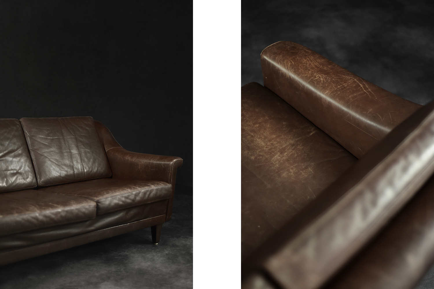 Vintage Mid-Century Scandinavian Danish Modern Brown Leather 3-Seater Sofa, 1970s