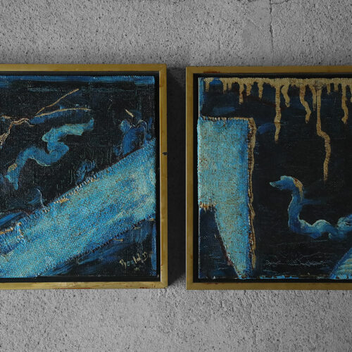 Roald Ditmer, Abstract Composition, Oil Diptych on Canvas, Framed