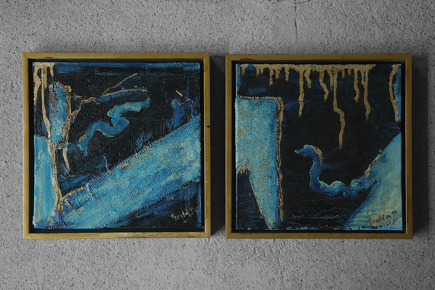 Roald Ditmer, Abstract Composition, Oil Diptych on Canvas, Framed
