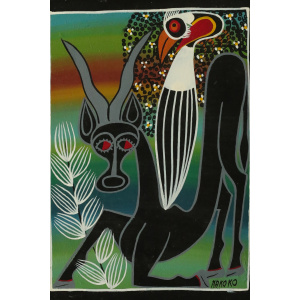 Saidi Nakoko, African Tingatinga School Painting, Oil on Canvas, 1970s, Framed