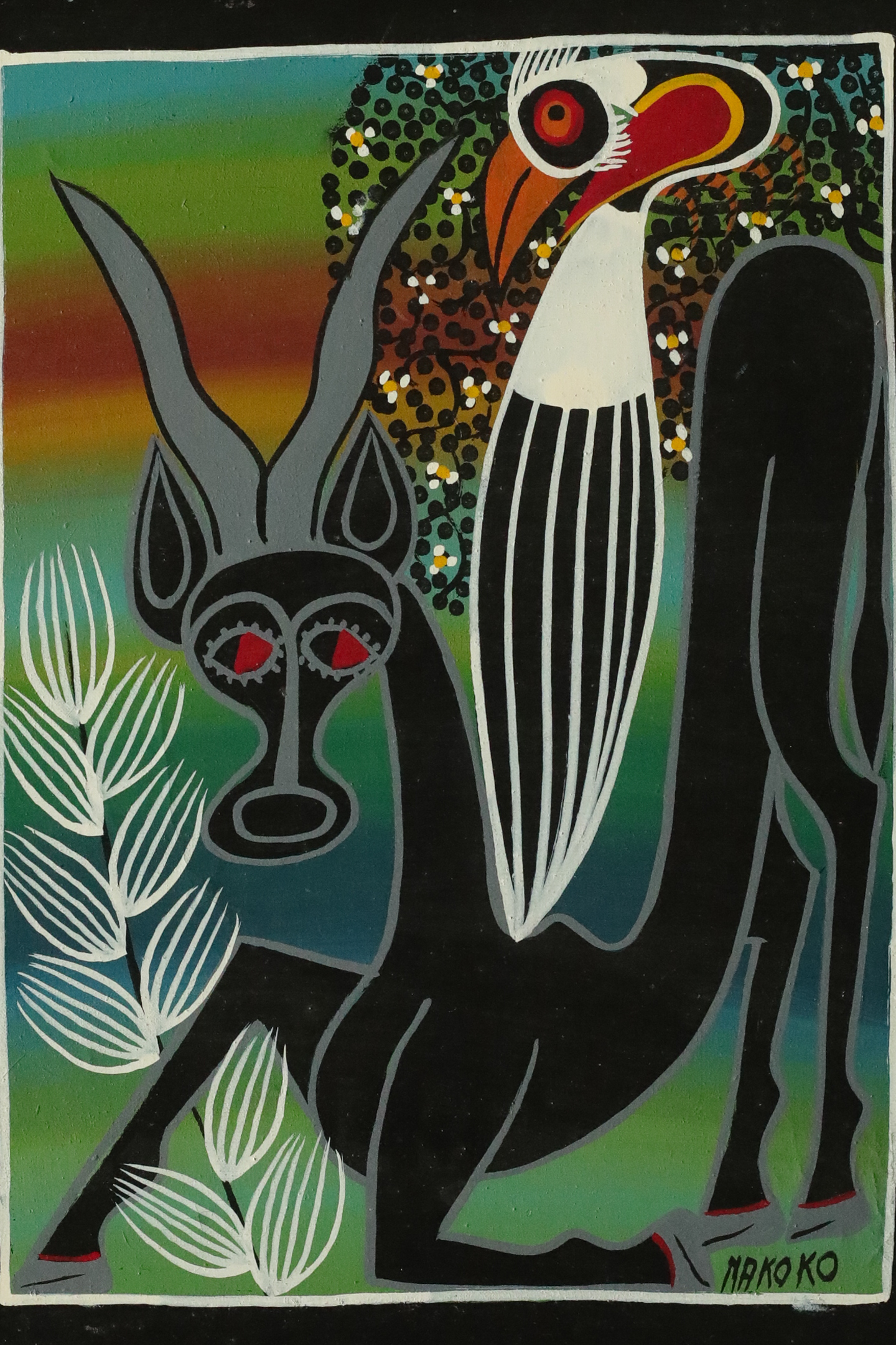 Saidi Nakoko, African Tingatinga School Painting, Oil on Canvas, 1970s, Framed