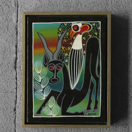 Saidi Nakoko, African Tingatinga School Painting, Oil on Canvas, 1970s, Framed